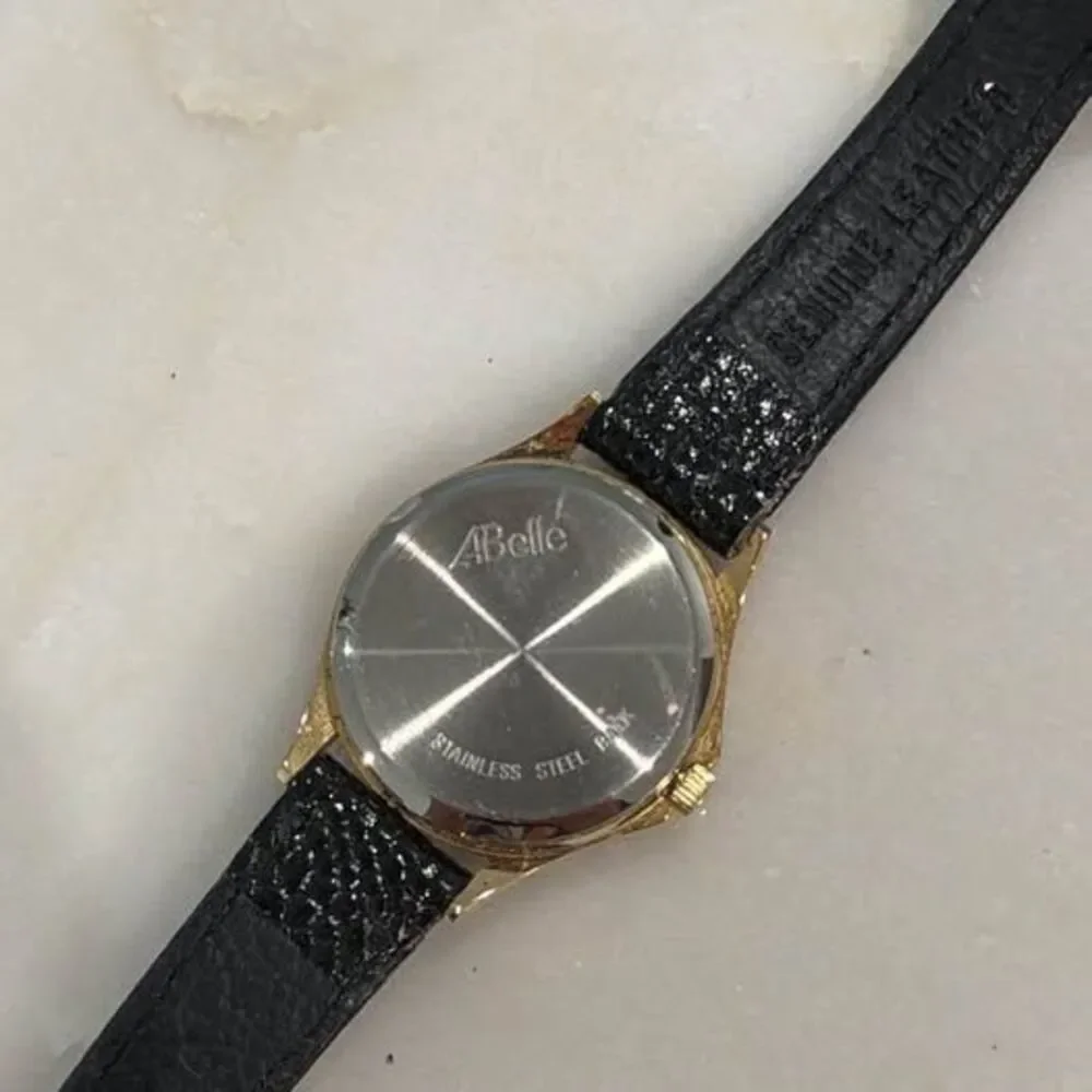 Vintage ABelle Women's Gold-Tone Watch | Black Leather Strap